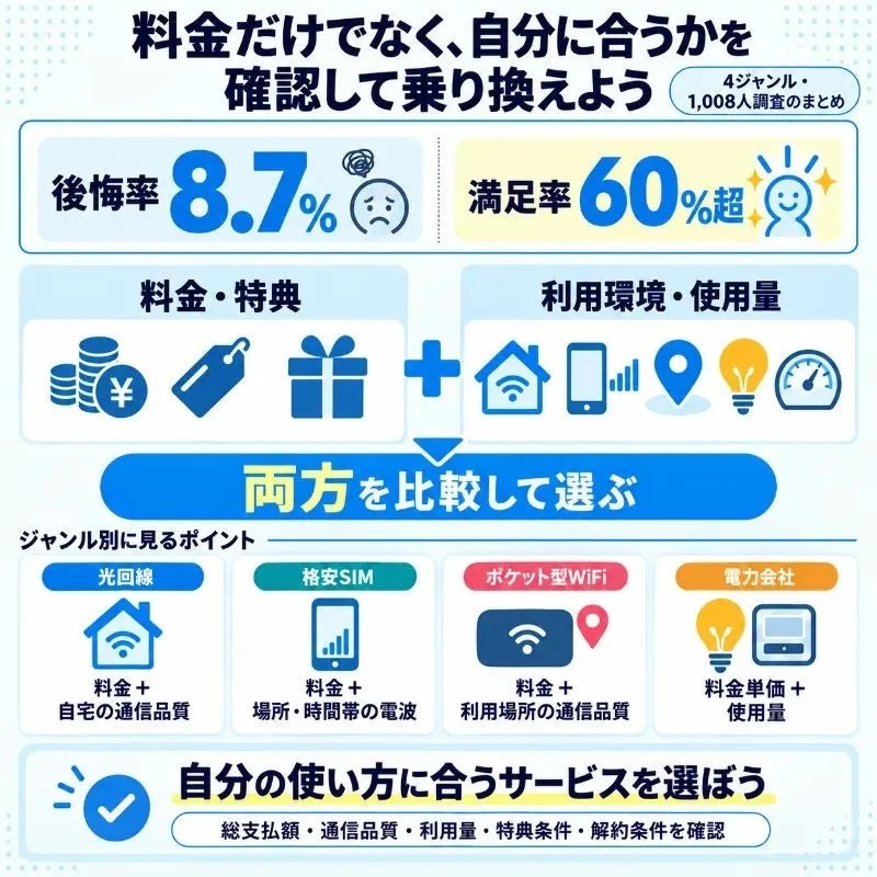 料金だけでなく、自分に合うかを確認して乗り換えよう