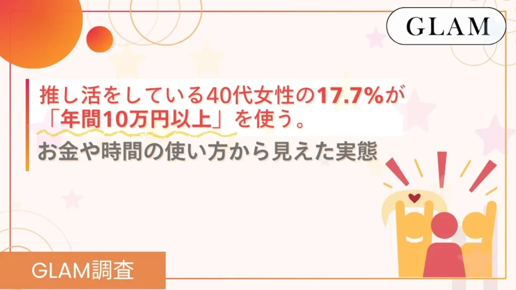 40代女性の「推し活」実態調査：年間10万円以上使う人が17.7%、お金や時間の使い方から見えた家計と楽しみのバランス【GLAM調査】