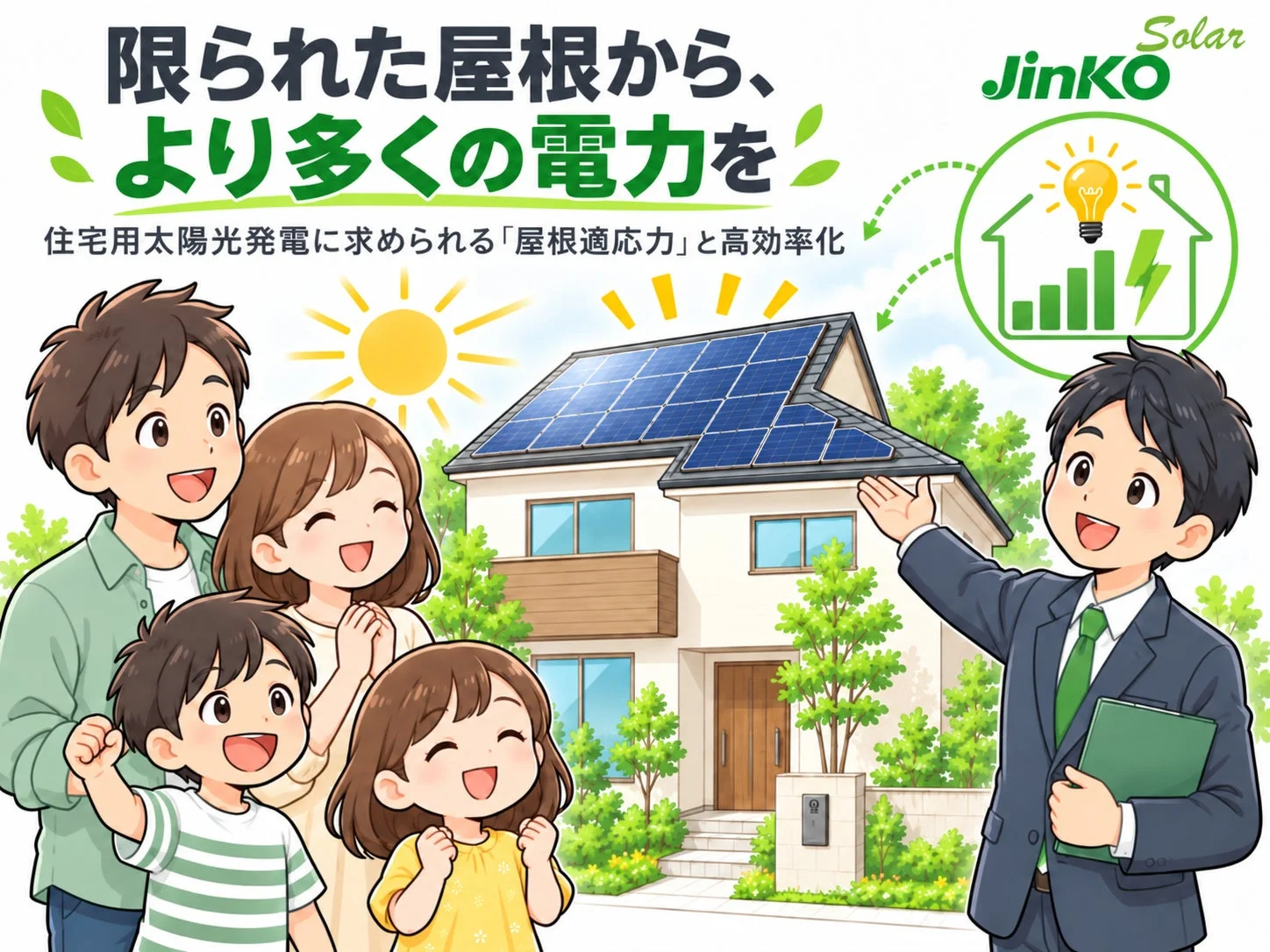 太陽光発電を設置した住宅と家族