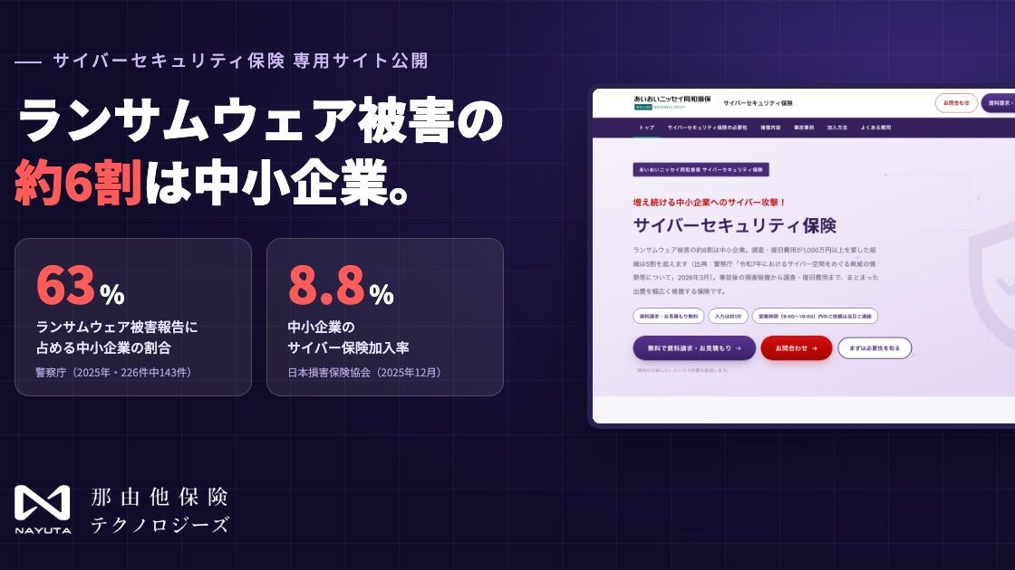 ランサムウェア被害の約6割は中小企業。那由他保険テクノロジーズ、サイバーセキュリティ保険の専用サイトを公開